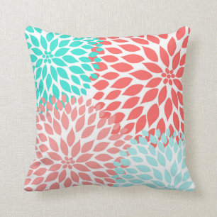Coral Seafoam Aquamarin Dahlia Moderne Blumendekor Kissen