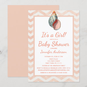 Coral Seashell Baby Shower Girl Boy Einladung