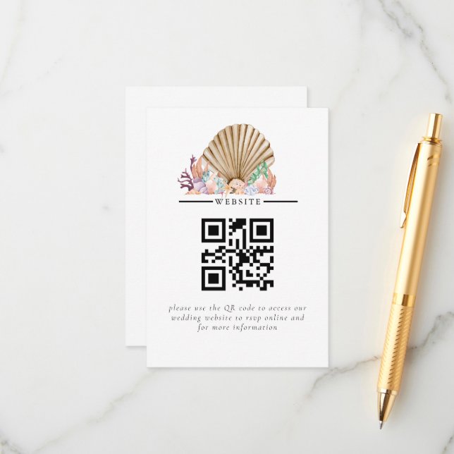 Coral & Seashell Beach Wedding Begleitkarte (Vorderseite/Rückseite Beispiel)