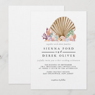Coral & Seashell Beach Wedding Einladung