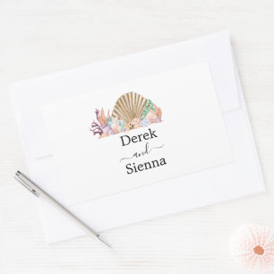 Coral & Seashell Beach Wedding Rechteckiger Aufkleber