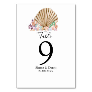 Coral & Seashell Beach Wedding Tischnummer