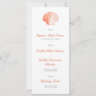 Coral Seashell Wedding Reception Dinner Menu Einladung