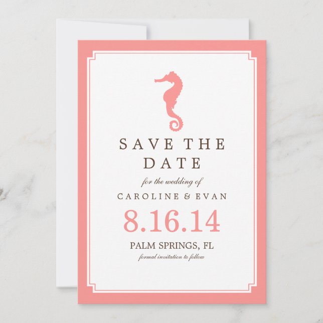 Coral Seepferd Hochzeitssache Datum speichern Save The Date (Vorderseite)