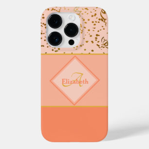Coral Shadow Gold Confetti Monogram Template Case-Mate iPhone 14 Pro Hülle