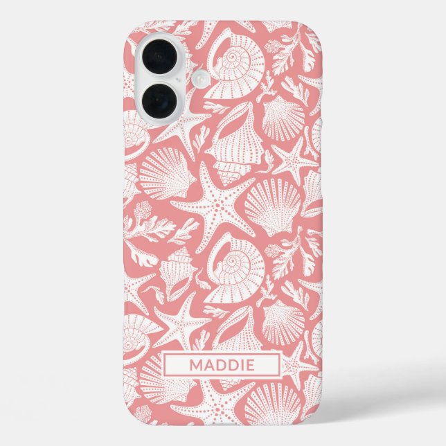 Coral Shells Personalized iPhone 16 Plus Hülle (Rückseite)