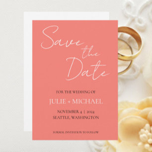 Coral Simple Style Wedding Save The Date
