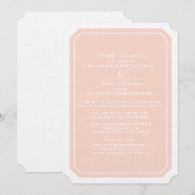 Coral Simply Elegant Wedding Einladung (Vorne/Hinten)