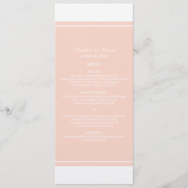 Coral Simply Elegant Wedding Menu Menükarte (Vorderseite)