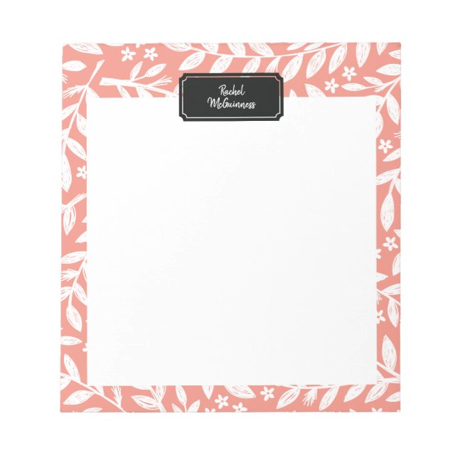 Coral Sketched Floral Personal Notepad Notizblock (Vorderseite)