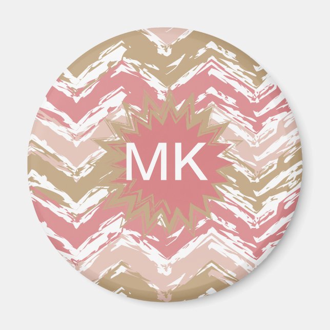 Coral Spice Scribble ZigZag Zickzack Muster Magnet (Vorne)