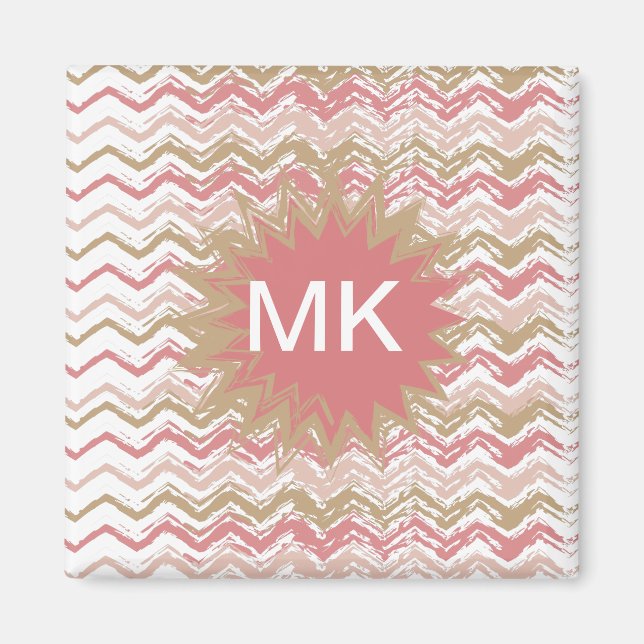 Coral Spice Scribble ZigZag Zickzack Muster Magnet (Vorne)