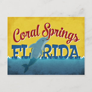 Coral Springs Florida Dolphin Retro Vintage Travel Postkarte