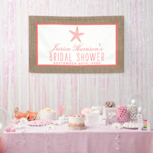 Coral Starfish Beach Burlap Brautparty Banner
