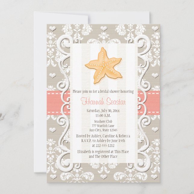 Coral Starfish Invitations de douche nuptiale (Devant)