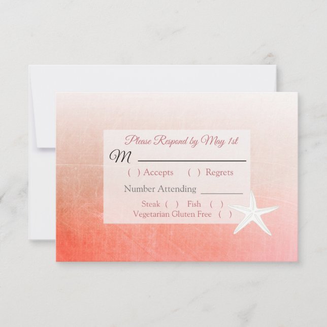 Coral Starfish Mariage tropical carte RSVP (Devant)