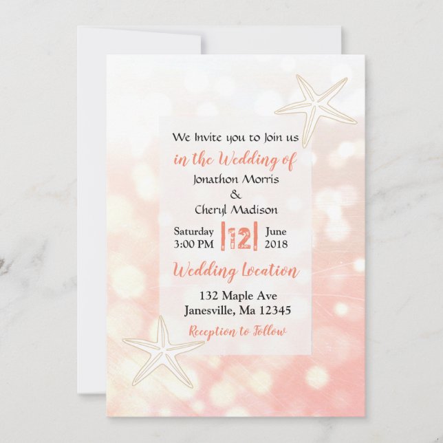 Coral Starfish Plage Mariage Invitations (Devant)