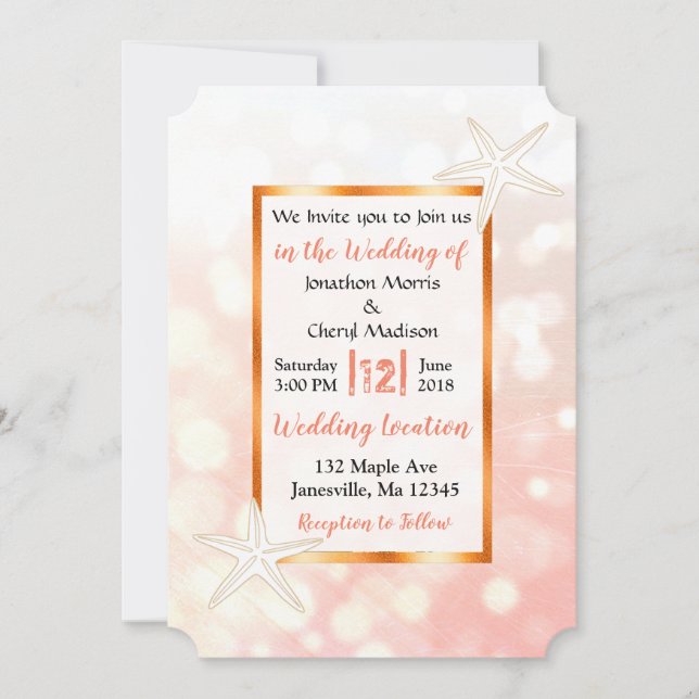 Coral Starfish Tropical Wedding Invitations (Devant)