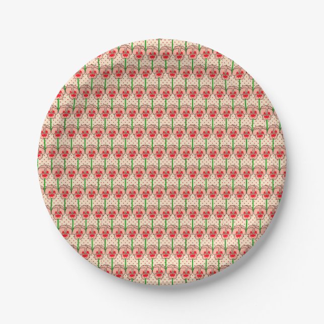 Coral Stiefmütterchen - Retro-Tapete-Muster Pappteller (Vorderseite)