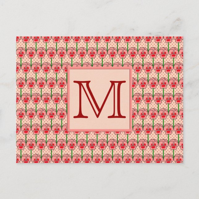 Coral Stiefmütterchen - Retro-Tapete-Muster Postkarte (Vorderseite)