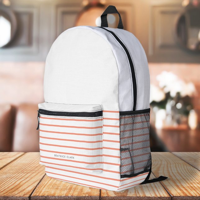 Coral Stripe Minimalistisch Moderne Stilfserei Bedruckter Rucksack (Von Creator hochgeladen)