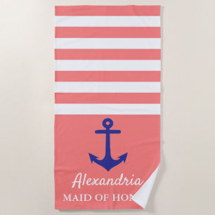 Coral Stripe Nautique Mariage Serviette de plage
