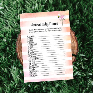 Coral Striped Flamingo Animal Baby Namkarte Einladung