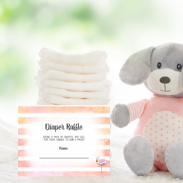 Coral Striped Flamingo Diaper Raffle Dusche Spiel Begleitkarte (Von Creator hochgeladen)