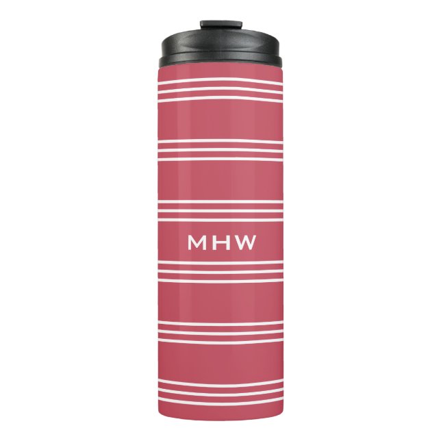 Coral Stripes Custom Monogram Tumbler Thermosbecher (Vorderseite)
