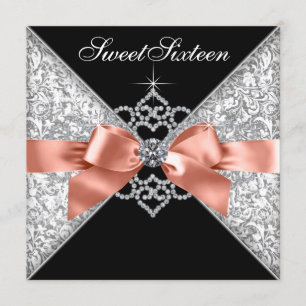 Coral Sweet 16 Invitations de fête d'anniversaire