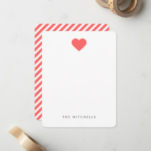 Coral Sweet Heart Monogramm-Schreibwaren Mitteilungskarte