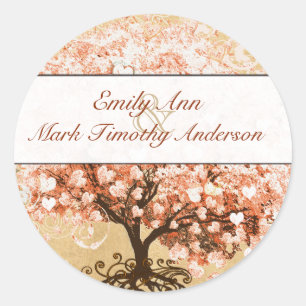 Coral Swirl Heart Leaf Tree Wedding Siegel Runder Aufkleber