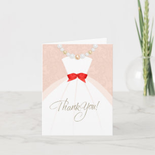 Coral, Taupe Damask Bridal Shower Thank You Card Dankeskarte