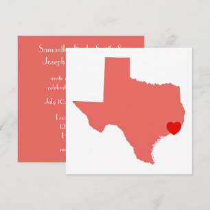 Coral Texas Red Heart Wedding Einladung