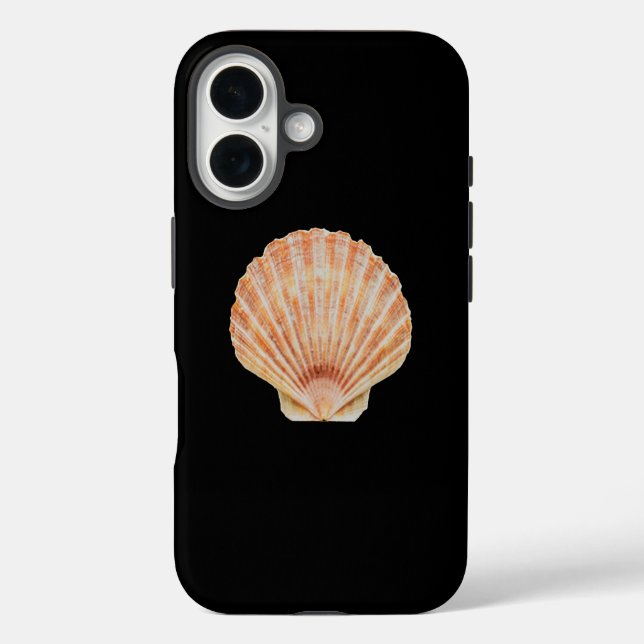 Coral Toned Scallop Shell Black iPhone 16 Coque (Verso)