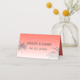 Coral Tropical Palm Tree Beach Hochzeit Platzkarte