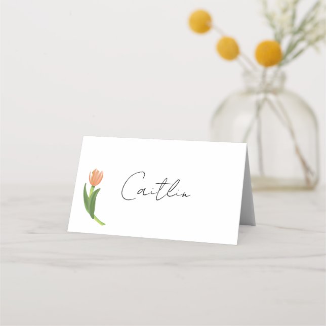Coral Tulip Place Cards Platzkarte (Vorderseite)