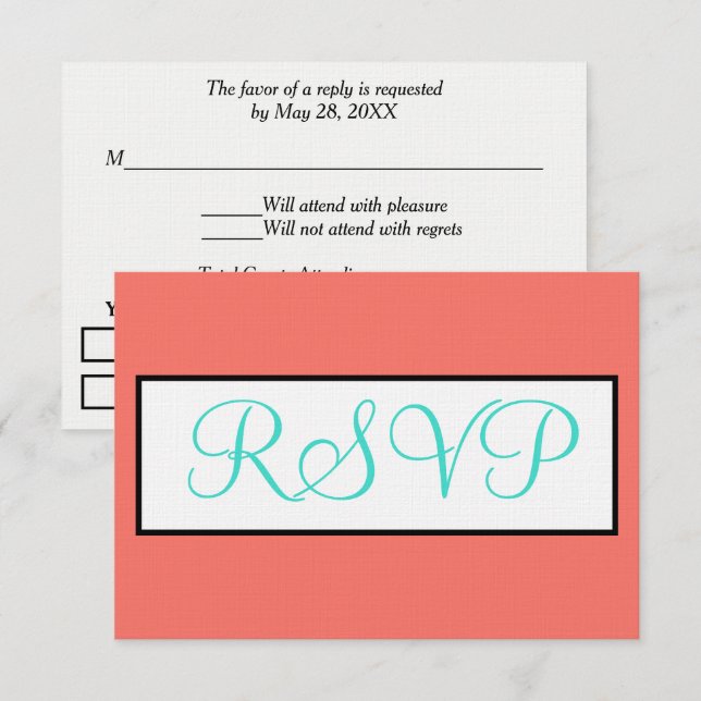 Coral Turquois Mariage géométrique RSVP (Devant / Derrière)