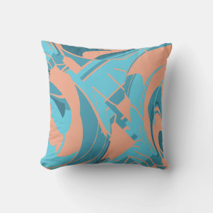 Coral Turquoise Aqua Swirling Lush Blätter Mosaik Kissen