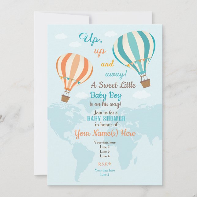 Coral Turquoise Hot Air Balloon Invitation (Devant)