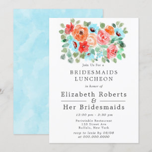 Coral Turquoise Paint Blume Bridesmaids Luncheon Einladung