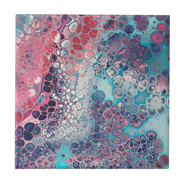 Coral und Aqua Acrylic Pour farbenfroh Abstrakt Fliese (Vorderseite)