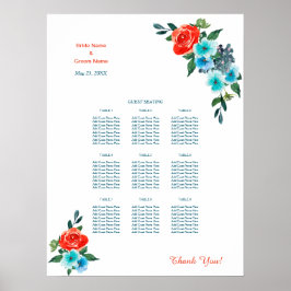 Coral und Aqua Floral Hochzeitsszenario Poster