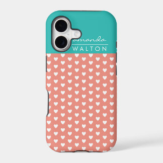 Coral und Aqua Hearts Muster Individuelle Name