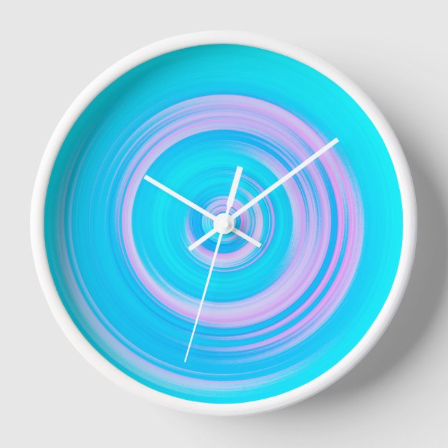 Coral und Aqua Spiral Abstrakt zeitgenössisch Uhr (Vorderseite)