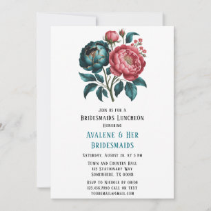Coral und Aquamarin Peonies Gold Bridesmaids Lunch Einladung