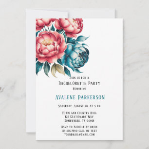 Coral und Aquamarin Peonies Gold Junggeselinnen-Ab Einladung