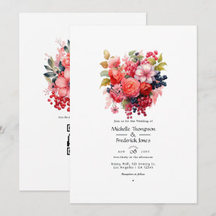 Coral und Berry Floral Spring Wedding Einladung