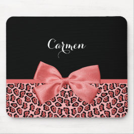 Coral und Black Jaguar Print Niedlich Bow mit Name Mousepad