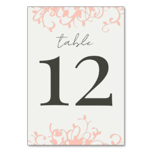 Coral und Cream Filigree Wedding Tischnummer